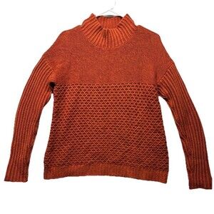 Toad&Co Tupelo Cable Knit 100% Merino Wool Turtleneck Sweater orange Sz Small